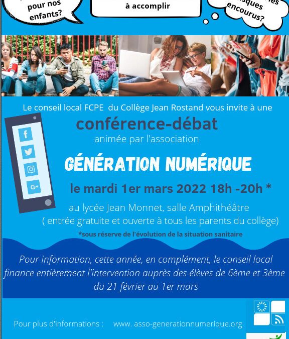 Invitation aux familles à la conférence Génération Numérique