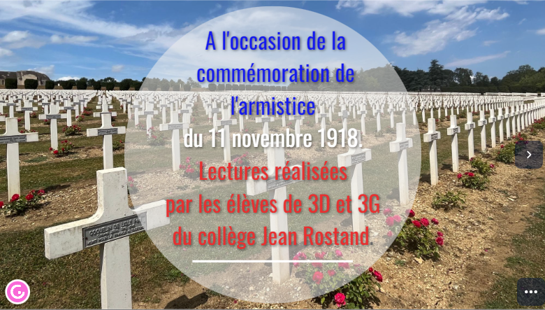 LES ÉLÈVES DE 3D ET DE 3G COMMÉMORENT L’ARMISTICE DE LA PREMIÈRE GUERRE MONDIALE EN LECTURE